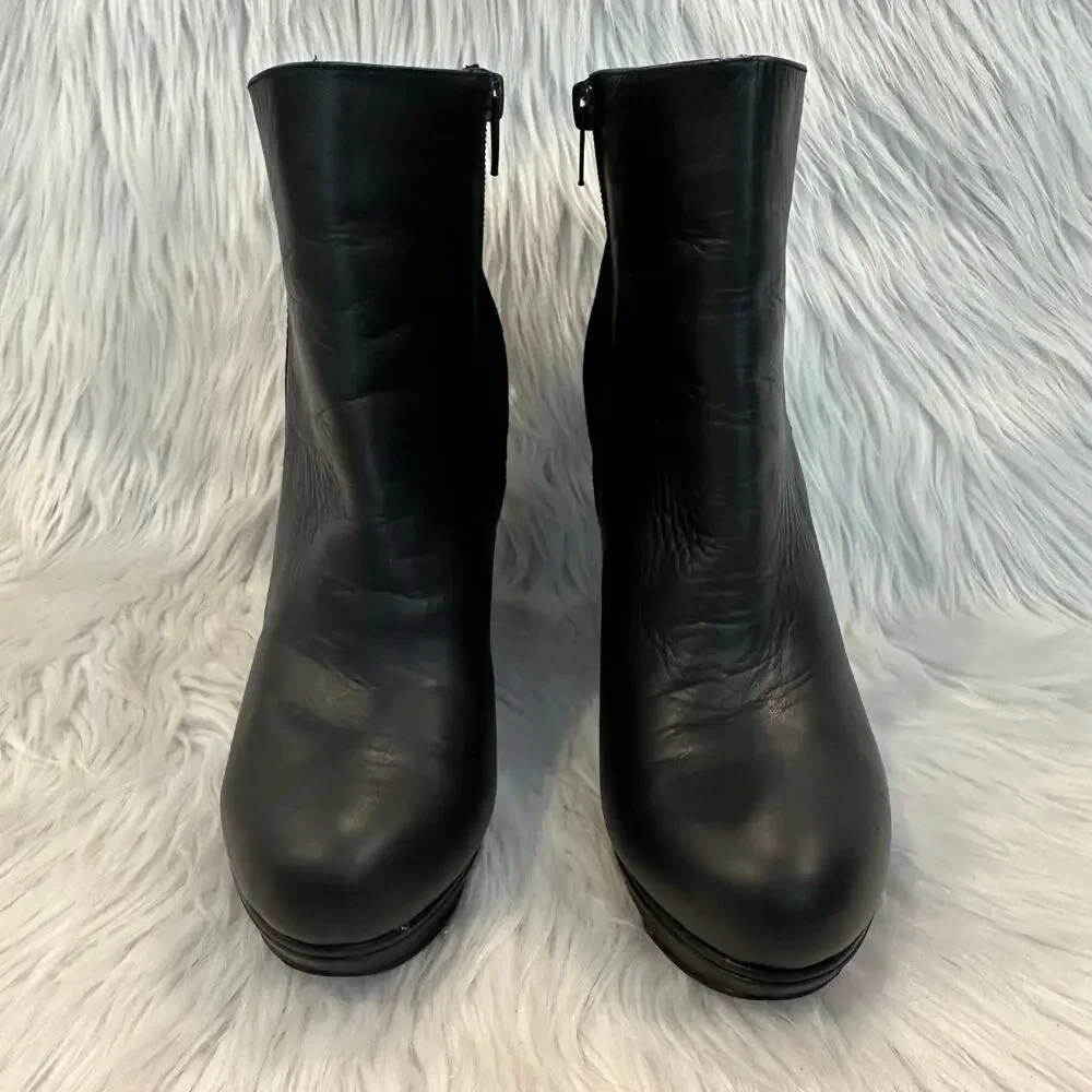 Steve Madden Upstage Ankle Boots Suede Leather Chunky Heel Platform Boots Black - Picture 4 of 8